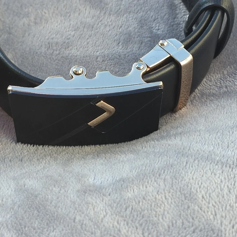 2 Men's Solid Buckle with Automatic Ratchet Leather Belt 63